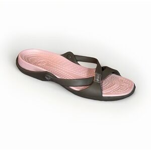 Crocs Cyprus Slip-On Slide Sandals Comfort Chocolate Brown Cotton Candy Pink W9